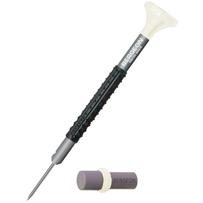 Bergeon 6899-AT-060 ergonomic 0.6mm screwdrivers for precise watch repair with spare blades included.