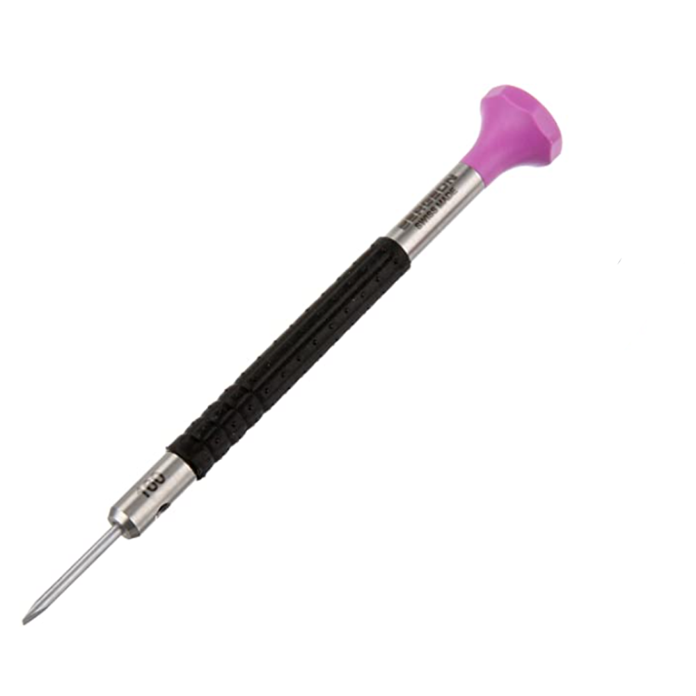Bergeon 1.60mm ergonomic screwdrivers with spare blades for precise watch accessory repairs.