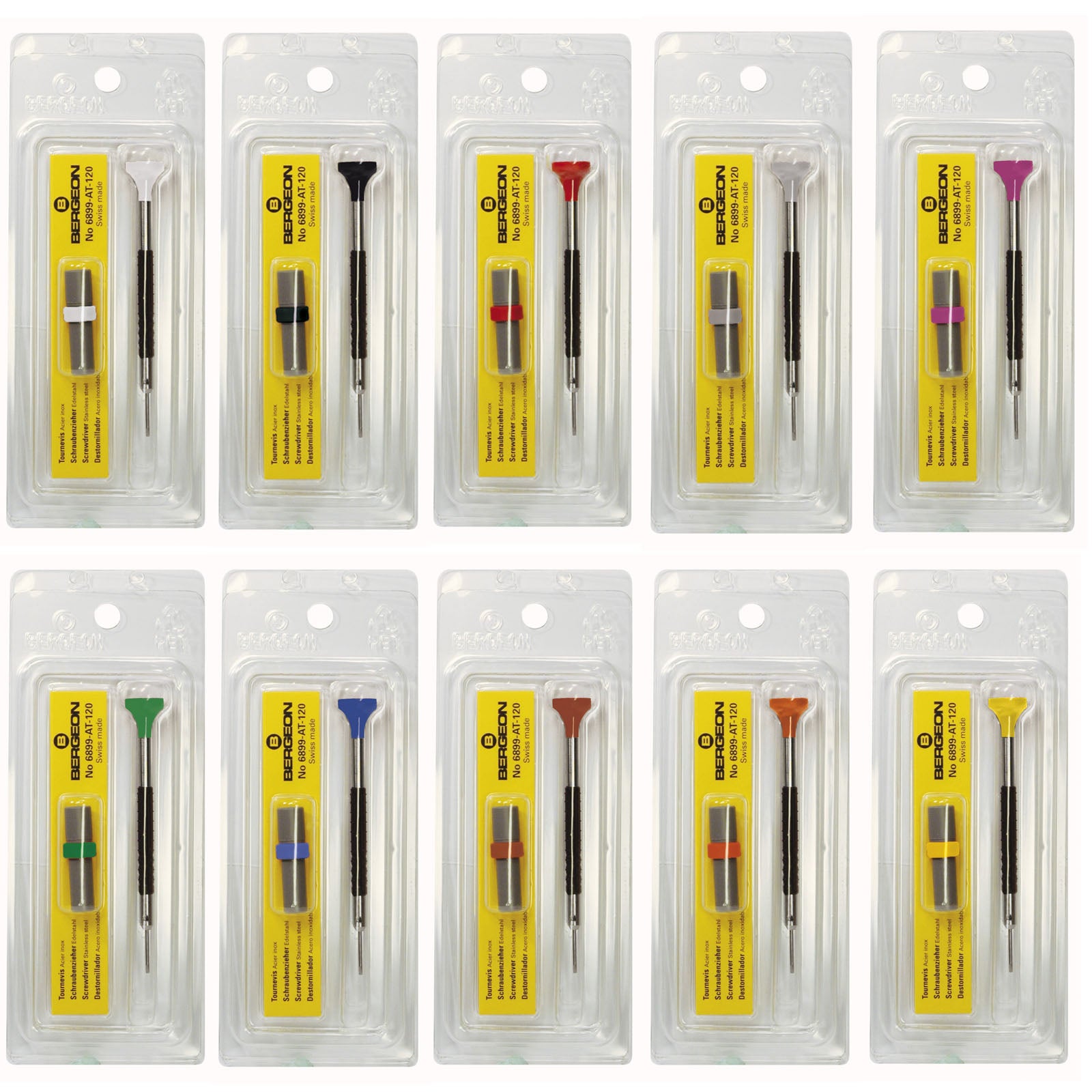 Bergeon 6899-AT ergonomic screwdriver with spare blades, perfect for precise watch accessory repairs.