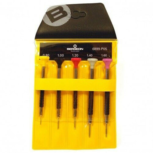 Bergeon 6899-P05 ergonomic screwdrivers set for precise watch repair and accessory adjustments