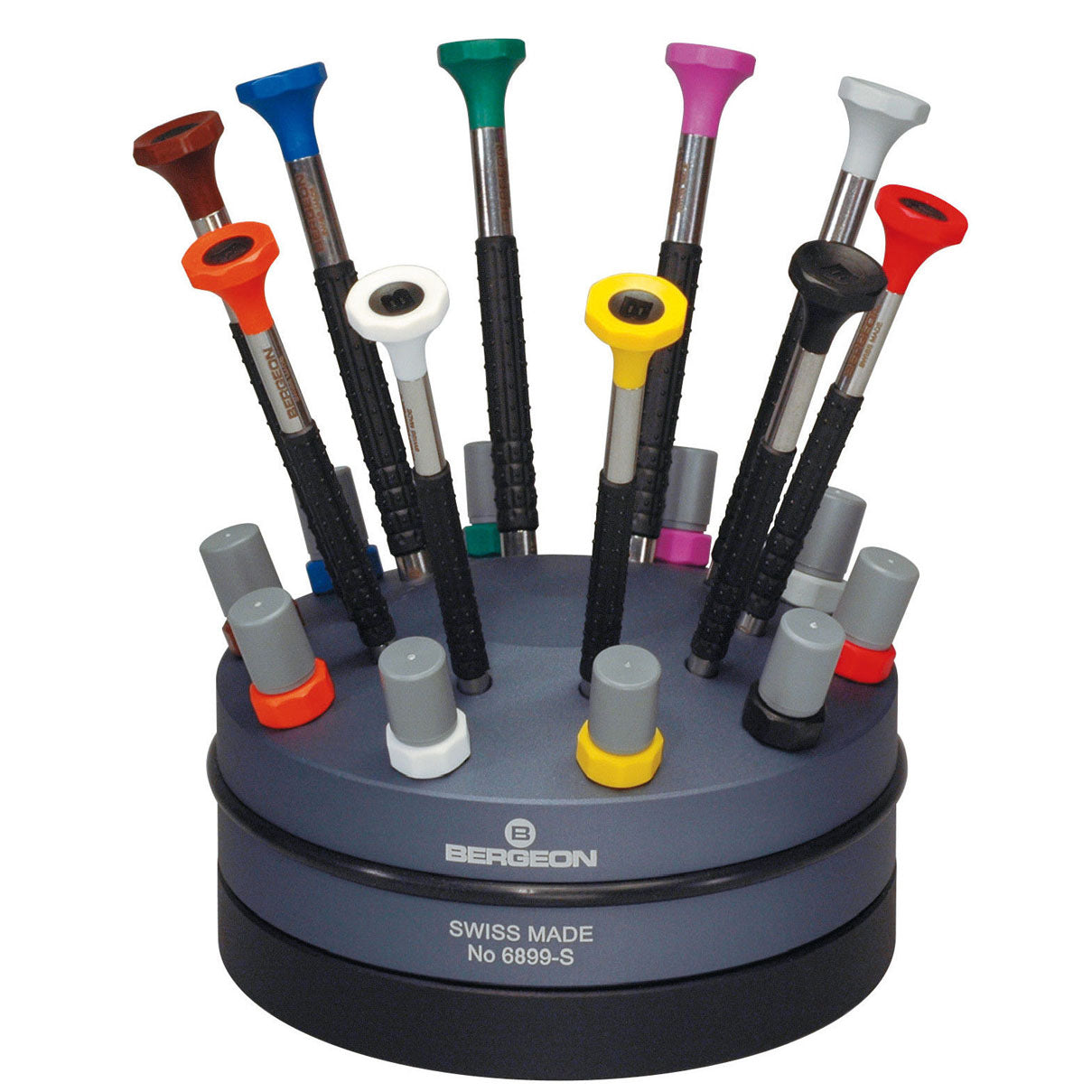 Bergeon 6899-S10 stainless steel screwdrivers with elastomer handles for precise watch repair tasks