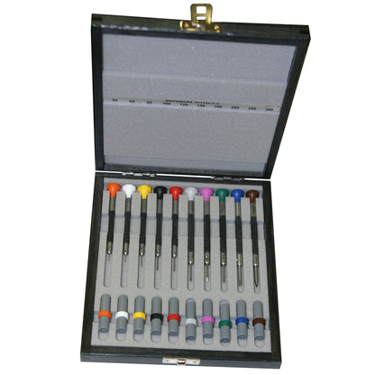 Bergeon 6899 A10 ergonomic steel screwdrivers with elastomer grips for precise watch accessory repairs.