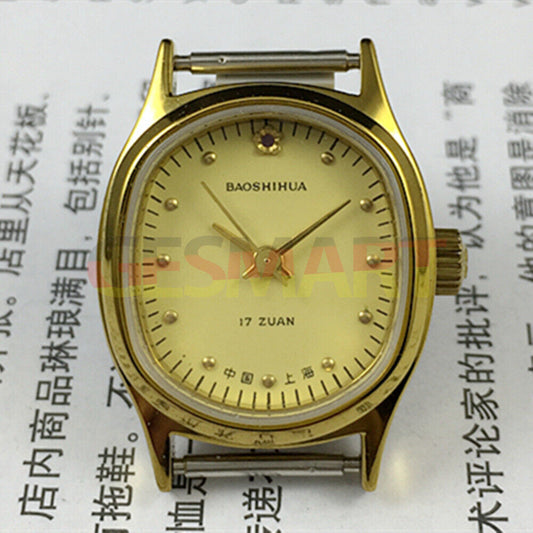 Elegant 23mm Shanghai Lady Watch with golden nails, yellow oval dial, perfect for classic style.