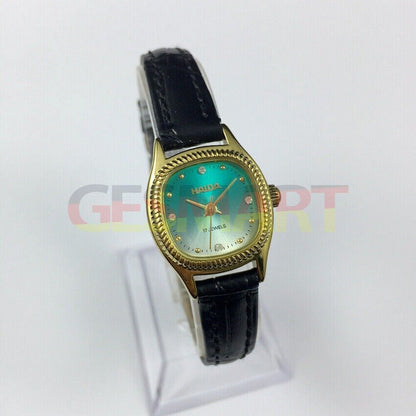 22mm HAIDA Lady mechanical watch with golden nails, 17 jewels, and gradient green dial for elegant style.