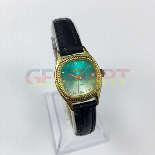 22mm HAIDA Lady mechanical watch with golden nails, 17 jewels, and gradient green dial for elegant style.