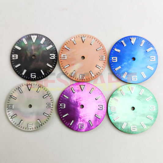 28.5mm green lume numeral watch dial for NH35 4R35 movement, luminous hour markers for easy time reading