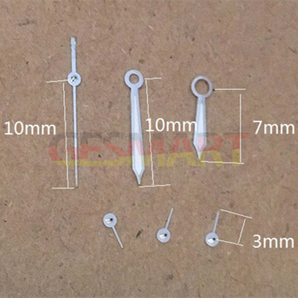 Green lume watch hands with silver trim, 10mm for HZ2350 automatic mechanical movement.