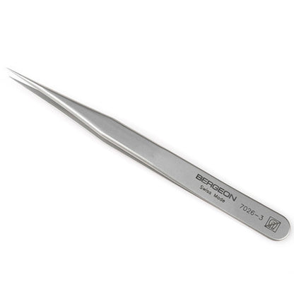 Bergeon 7026-3 antimagnetic tweezer fine tip for precision handling of hairsprings in watchmaking.