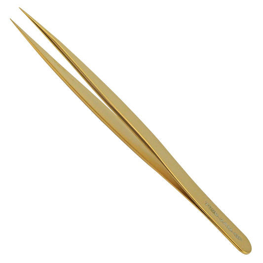 Bergeon 7029-2AM-GF gold-plated antimagnetic brass tweezers for precise watch accessory handling.