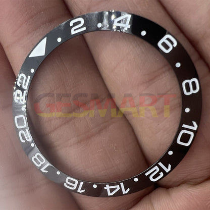 38mm black ceramic watch bezel for GMT models, durable replacement part.