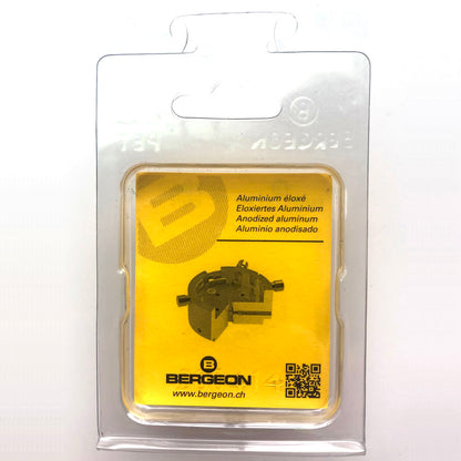Bergeon 7100-07 watch movement holder securing standard parts for precise repair and assembly.