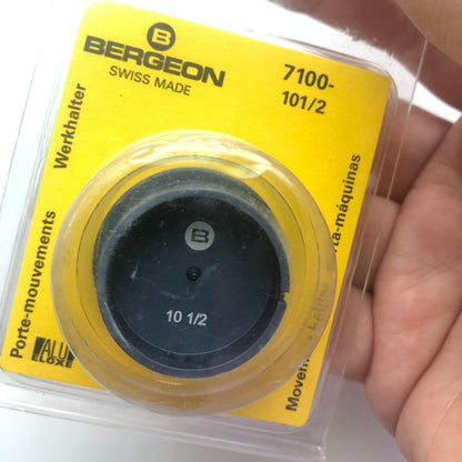 Bergeon 7100-10 watch movement holder securely supports watch repairs for precision assembly tasks.