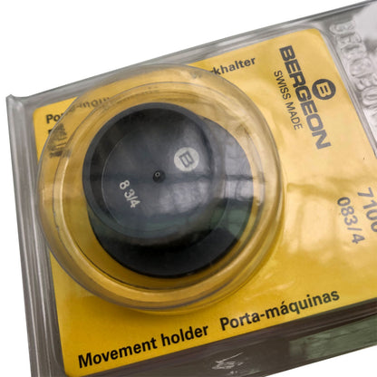 Bergeon 7100-08 watch movement holder securing standard size movements for precise repair work.