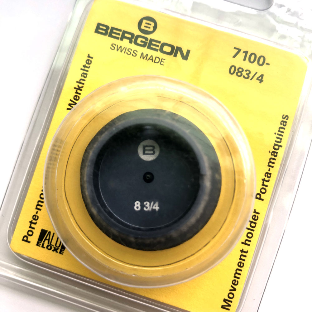 Bergeon 7100-08 watch movement holder securing standard movements for precise watch repair.