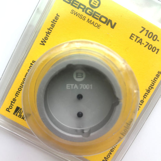 Bergeon 7100-ETA-7001 watch movement holder securely supports standard ETA 7001 movements for precise repairs.