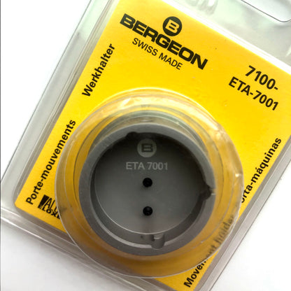 Bergeon 7100-ETA-7001 holder for precise ETA 7001 watch movement repairs and maintenance.
