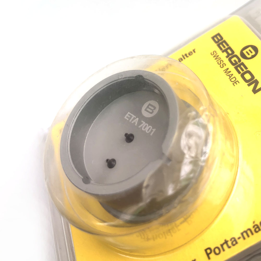 Bergeon 7100 watch movement holder supporting ETA 7001 for precise, secure repairs and maintenance.