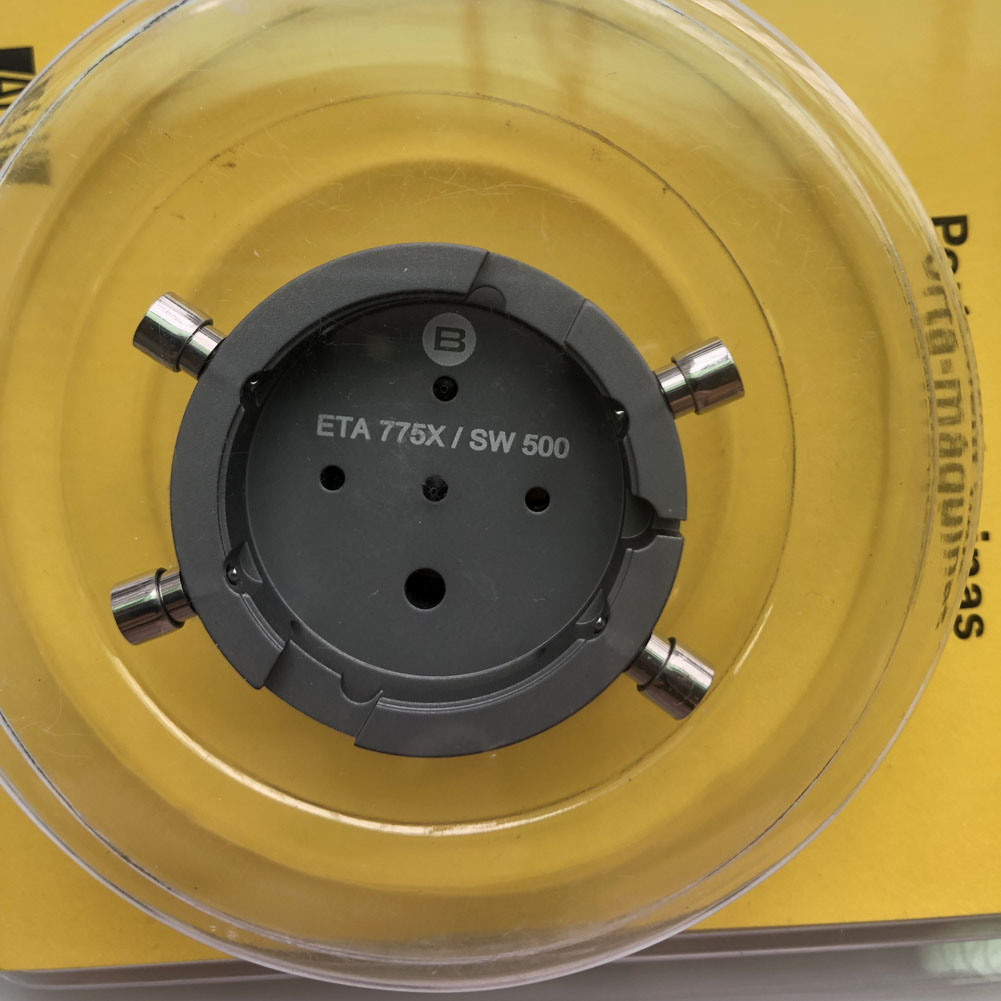 Bergeon 7100 watch movement holder for ETA 7750-7758 and SW500, secure precision tool for watch repair.