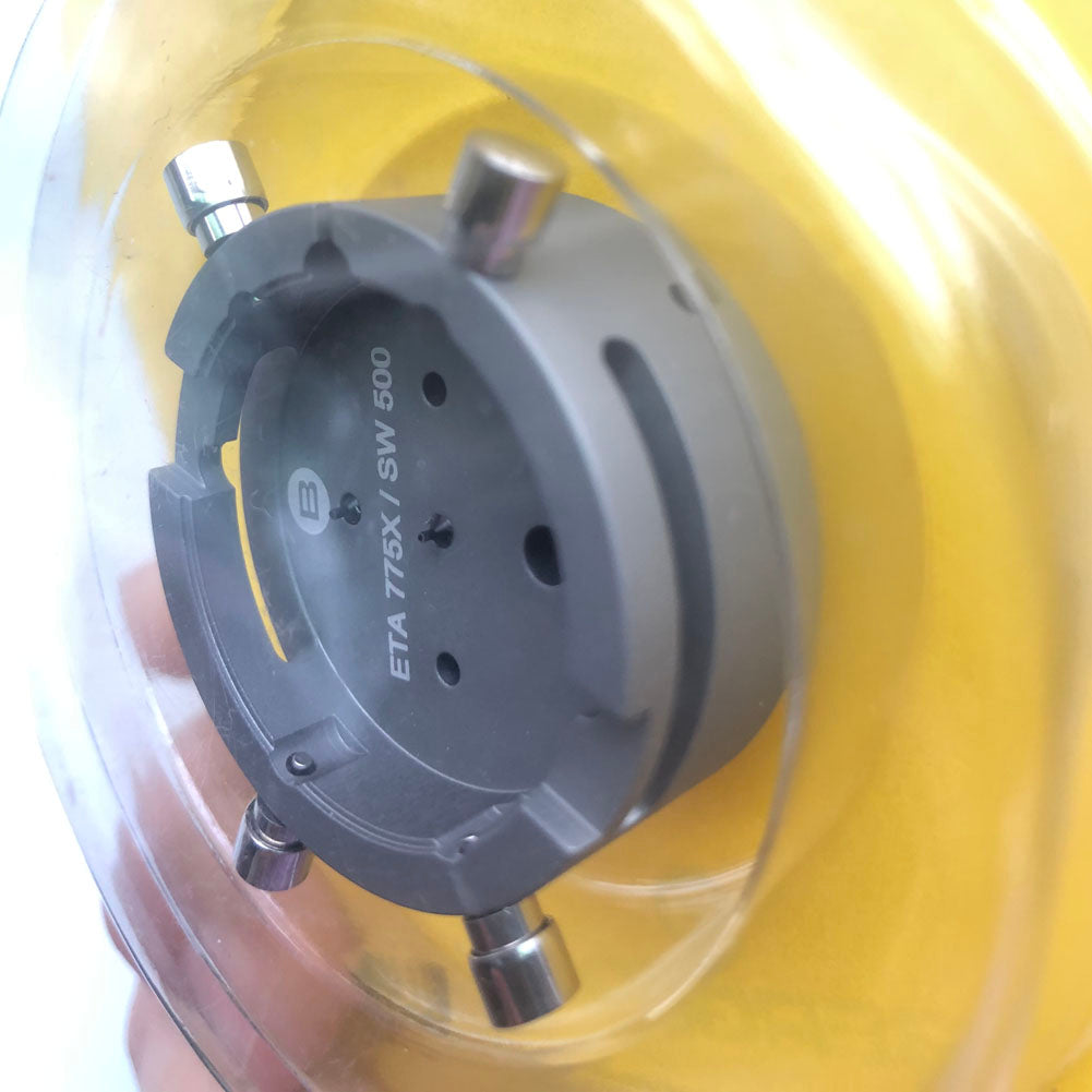 Bergeon 7100 watch movement holder for ETA 775X Valjoux, durable precision tool for watch repair.