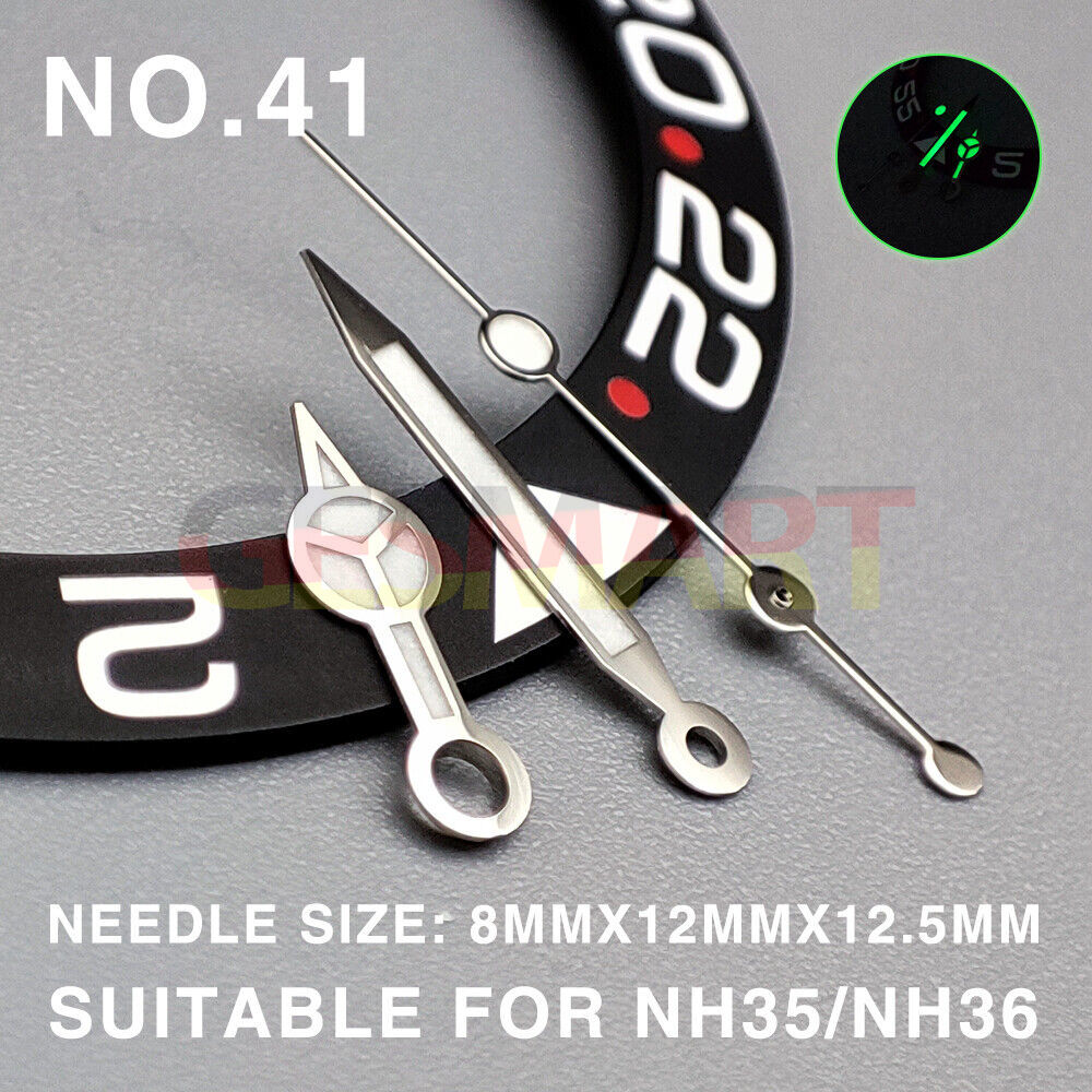 Green lume silver trim 12.5mm watch hands for Miyota NH35/NH36/NH38, precise fit and luminous design