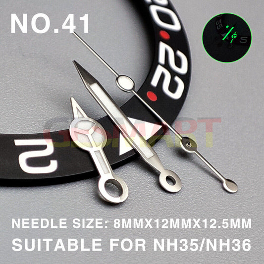 Green lume silver trim 12.5mm watch hands for Miyota NH35/NH36/NH38, precise fit and luminous design