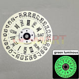 Blue/Green Lume White Date Disk Wheel Week Wheel for Movement NH36 Date@3/3.8