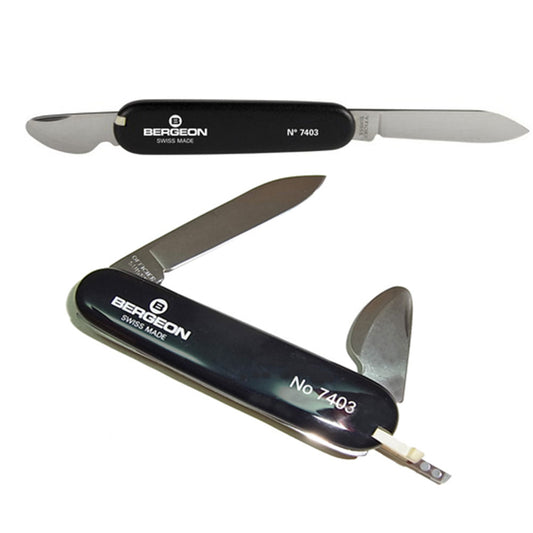 Bergeon 7403 Victorinox watch case back opener knife tool with ergonomic handle for precise watch repair.