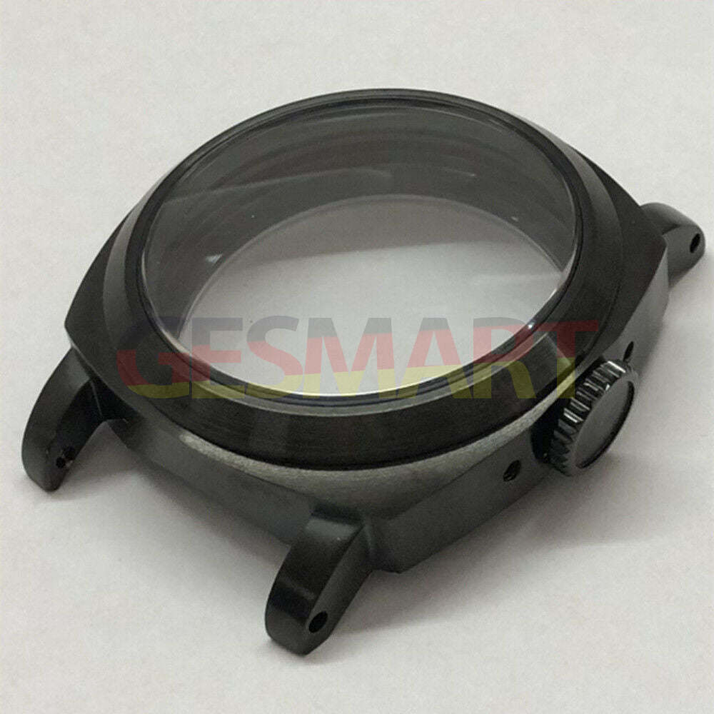 Seagull 44mm black sapphire glass watch case in 316L steel for ST3600/ST3621/ETA6497/6498 movements.