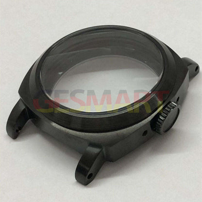 Seagull 44mm black sapphire glass watch case in 316L steel for ST3600/ST3621/ETA6497/6498 movements.