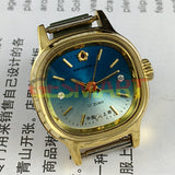 Manual Mechanical Lady Watch Golden Nail Square Case Gradient Blue Dial 3 Hands