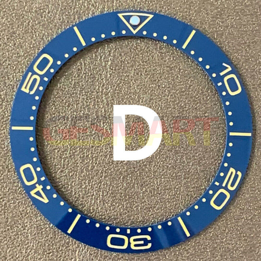 41,5 mm/32,5 mm Himmelblaue Lünette Gelbe Schrift Keramikuhr Lünetteneinsatz Uhrenteile