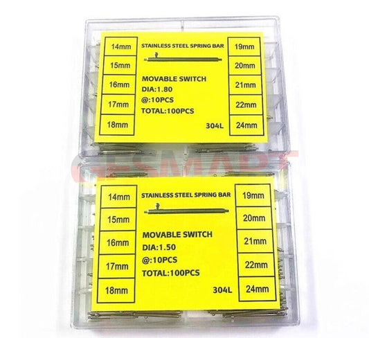 Barrette à ressort de montre en acier inoxydable 304L, épaisseur 1,5/1,8 mm, 14 à 24 mm, avec interrupteur mobile