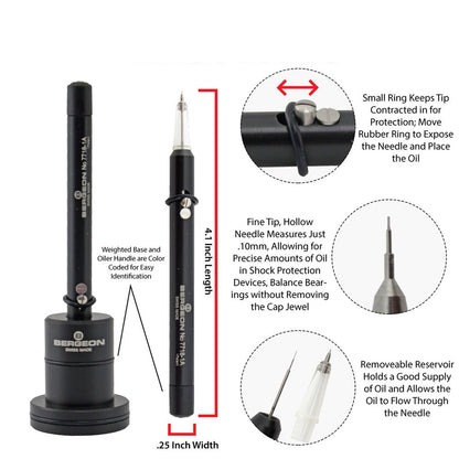 Bergeon 2329-AP watch oiler with 6mm tip and stand for precise watch lubrication and maintenance.