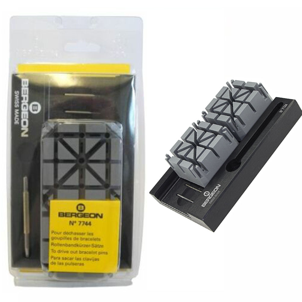 Bergeon 7744 tool for precise watch bracelet pin removal, ideal for watch repair and adjustment.