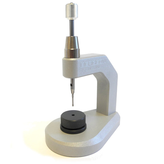 Bergeon 7745-100 pin pusher press for precise watch bracelet pin removal and adjustment.