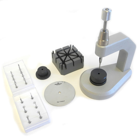 Bergeon 7745-100 pin pusher press for precise watch bracelet pin removal and adjustment.