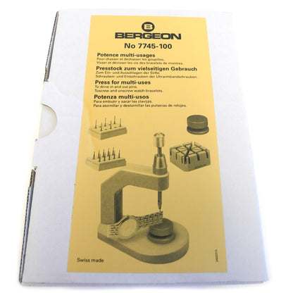 Bergeon 7745-100 pin pusher press for precise watch bracelet pin removal and adjustment tool.