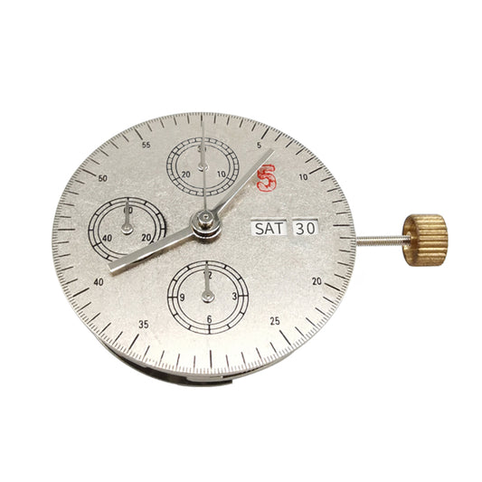 ETA 7750 automatic chronograph movement with date, day, and small seconds at 9 o'clock, precision watch accessory.