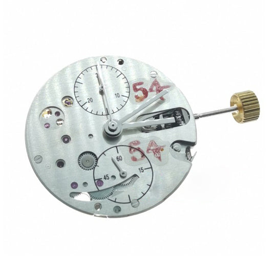 Asian 7750 automatic chronograph movement with small seconds at 6 and 12, high precision ETA 7750 replacement.