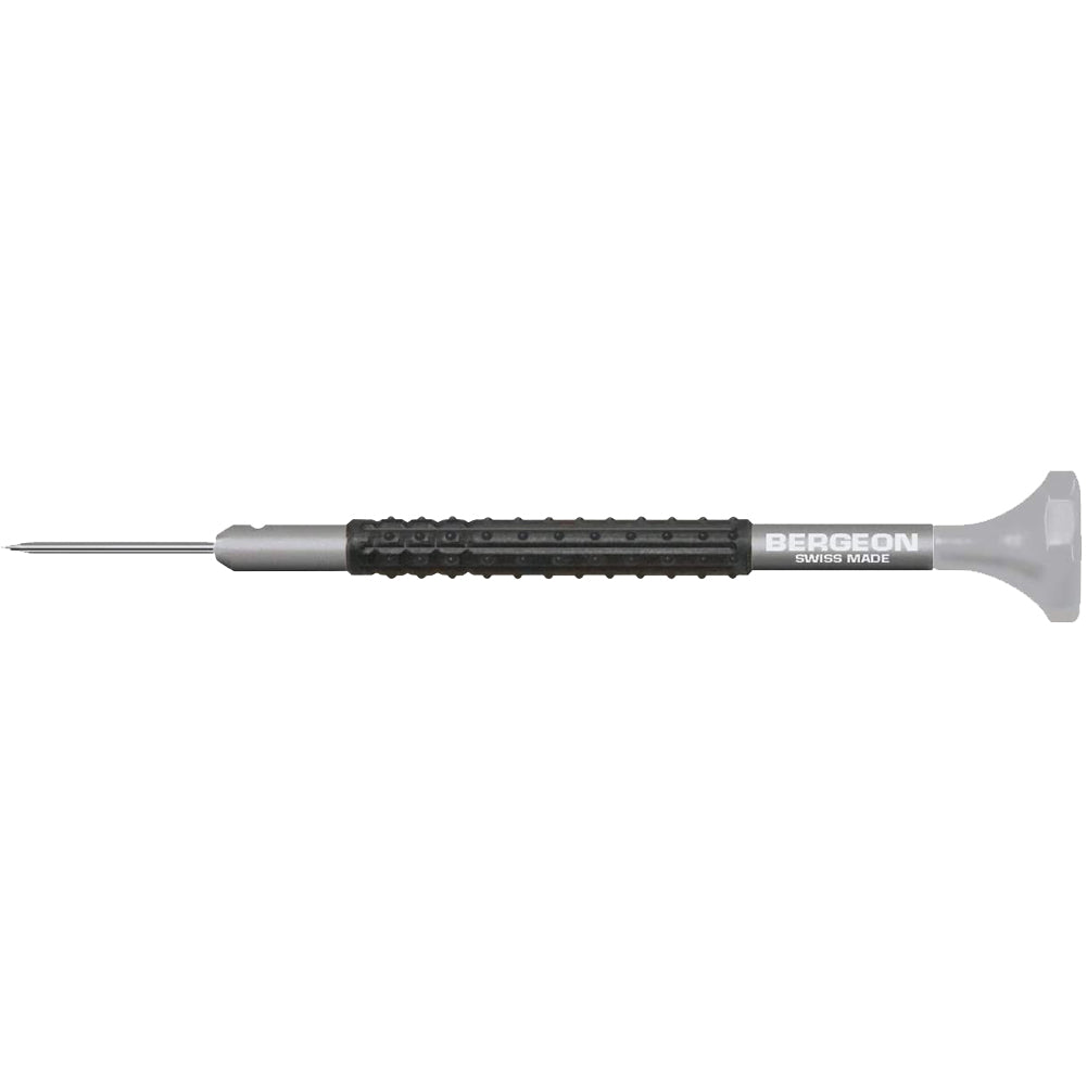 Bergeon 7899-S10 aluminum precision screwdrivers set, sizes �0.5-�3.0 mm, ideal for detailed watch repairs.