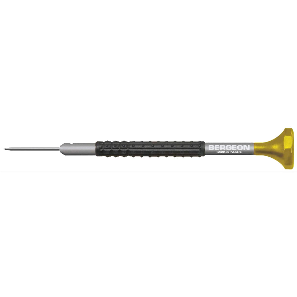 Bergeon 7899-S10 precision screwdriver set, aluminum handles, sizes �0.5-�3.0 mm for watch repair tasks.