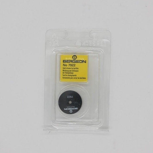 Bergeon 7922 tool for precise mainspring cover closing on watch barrels, ideal for repair and assembly.