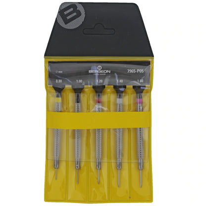 Set of 5 Bergeon 7965-P05 stainless steel screwdrivers for precise watch accessory repairs