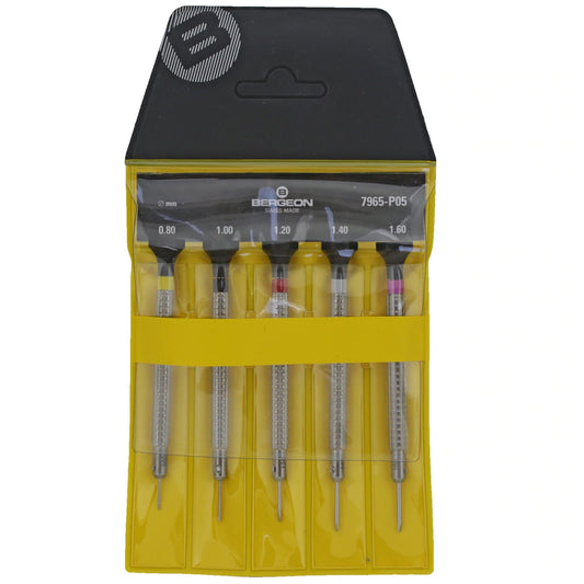 Set of 5 Bergeon 7965-P05 stainless steel screwdrivers for precise watch accessory repairs