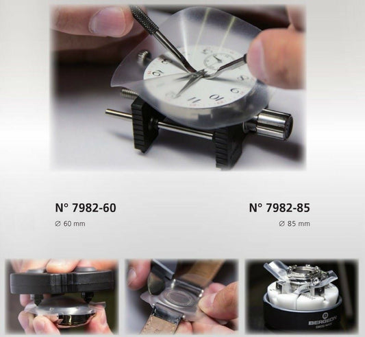 Bergeon 7982-85 vinyl sheets protecting watch dials during case opening, pack of 5 and 10 options.