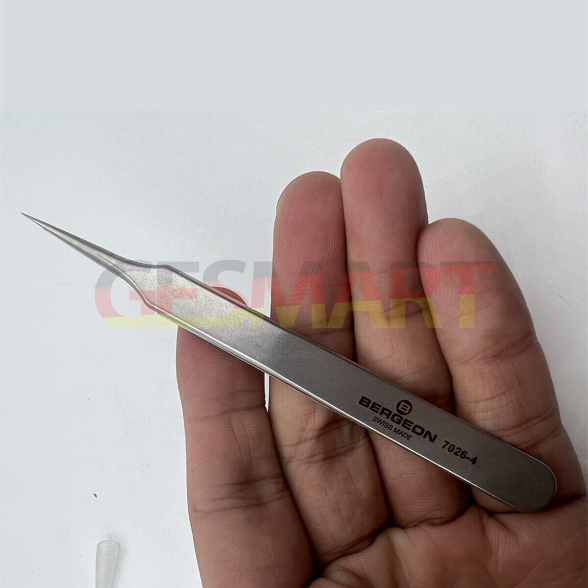 Bergeon 7026-4 anti-magnetic stainless steel tweezers for precise watch repair and assembly.
