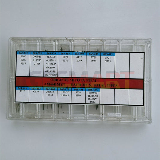 39pcs Miyota watch stem assortment for precise watch repair and replacement, brand Original AM-641 parts.