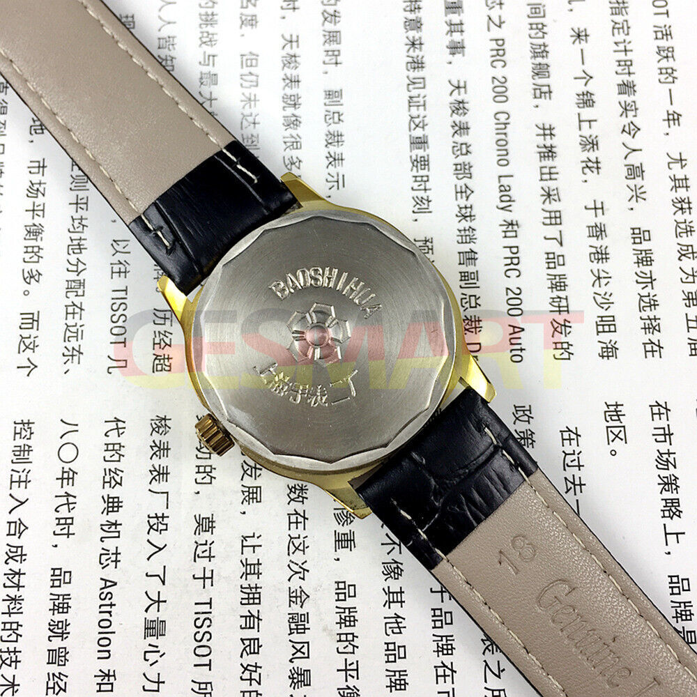 34mm Shanghai watch with golden nail markers, brown dial, square case, 17 jewels for a classic look