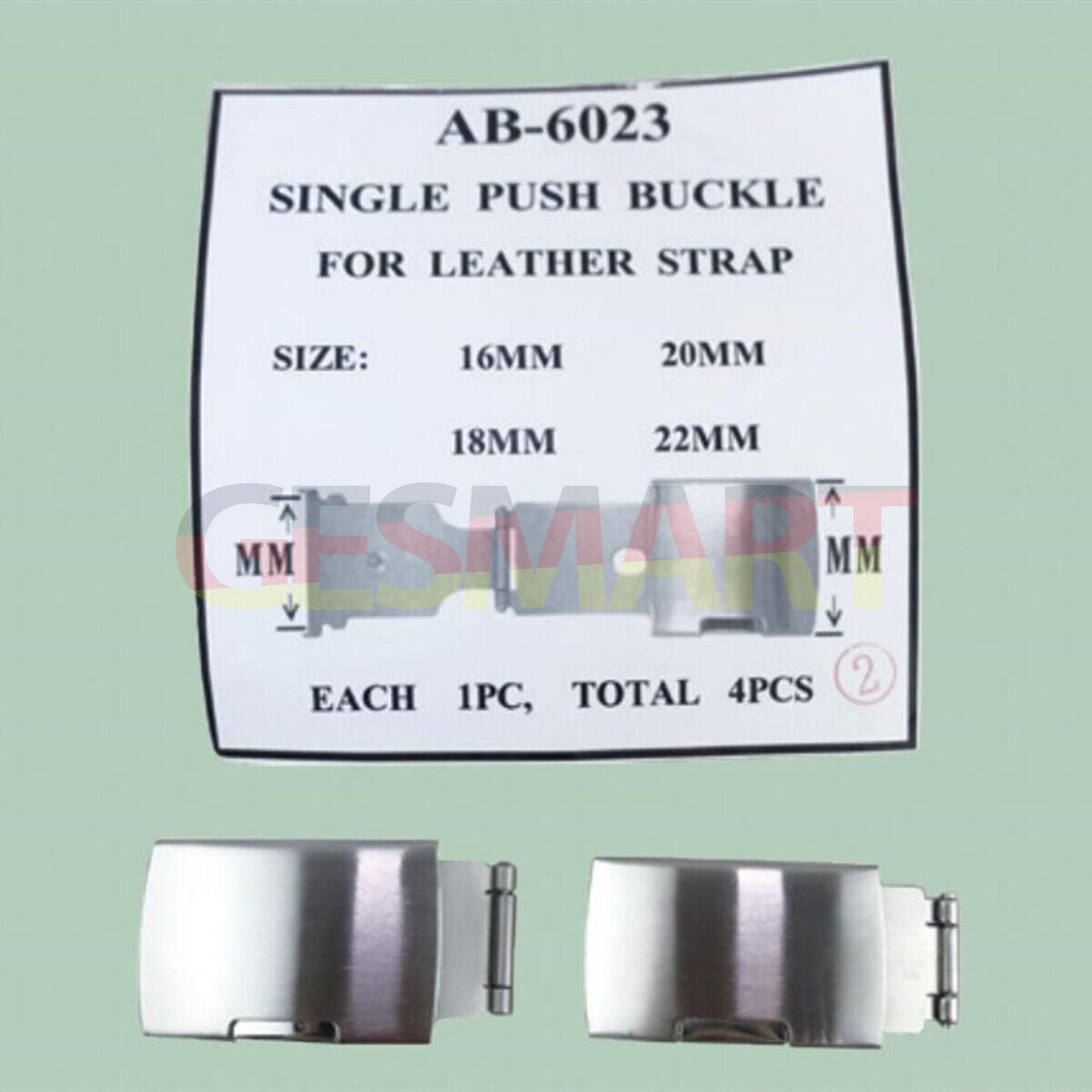 Set of 4 single push buckles (16-22mm) for leather watch straps, perfect for secure fastening and replacement.