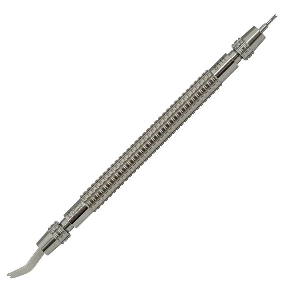 Bergeon 8111 spring-bar tool for precise watch band fitting and removal.